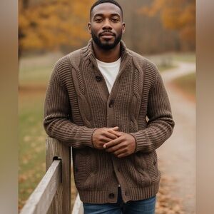 #463 Ted Baker London Brown Cable Knit Cardigan